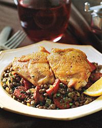 Image of Chicken Thighs With Lentils, Chorizo, And Red Pepper, Spark Recipes