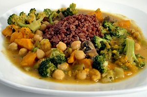 Image of Thai-style Vegetable Curry Served With Red Brown Rice, Spark Recipes