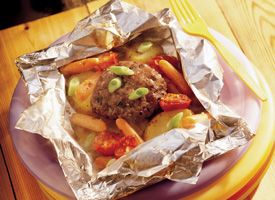 Image of Grilled Cheddar Burgers And Veggies, Spark Recipes