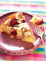 Fresh Raspberry-Mousse Almond Crumb Cake