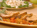 Image of Slow Cooker Parmesan-sage Pork Loin With Watercress Salad Of Sliced Pears, Goat Cheese And Toasted Pine Nuts, Spark Recipes